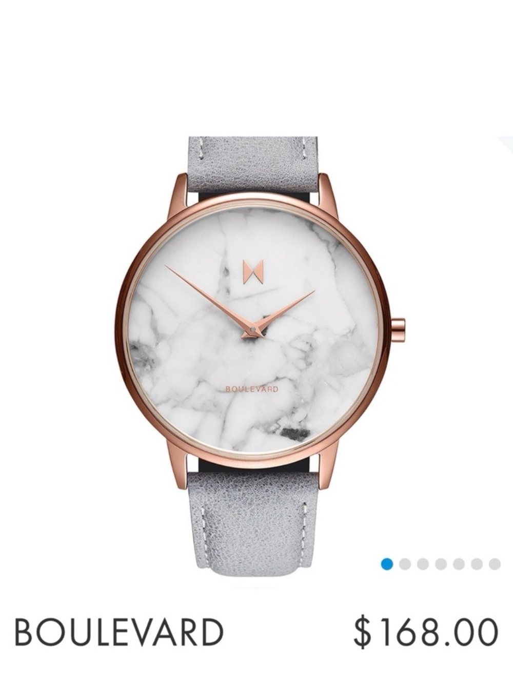 Movement Boulevard Marble Dial Rose Gold Watch with Light Gray Strap
